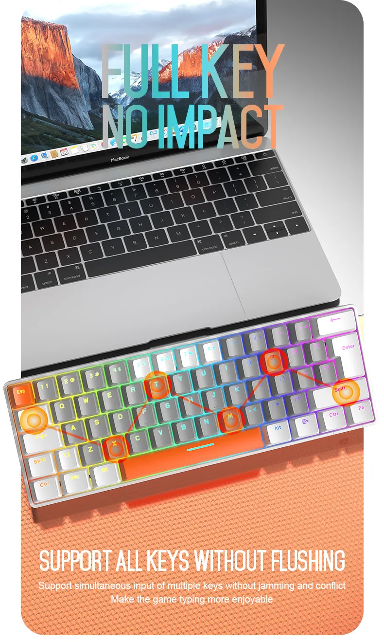 Mini Gaming Keyboard: T60 62 Key Compact Mechanical Keyboard With Red ...