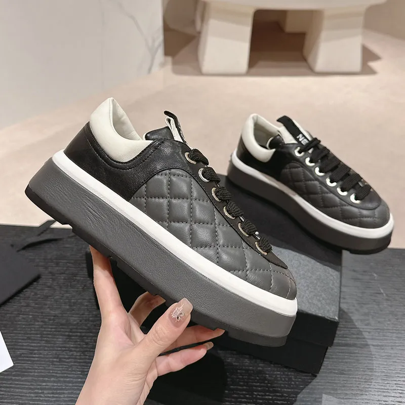 Women's Platform Sneakers, Heels, Dress Shoes: Designer Quilted Texture  Matelassé Lace-Up Casual Ladies Trainer Sport Shoes, Outdoor Leisure Shoe  With