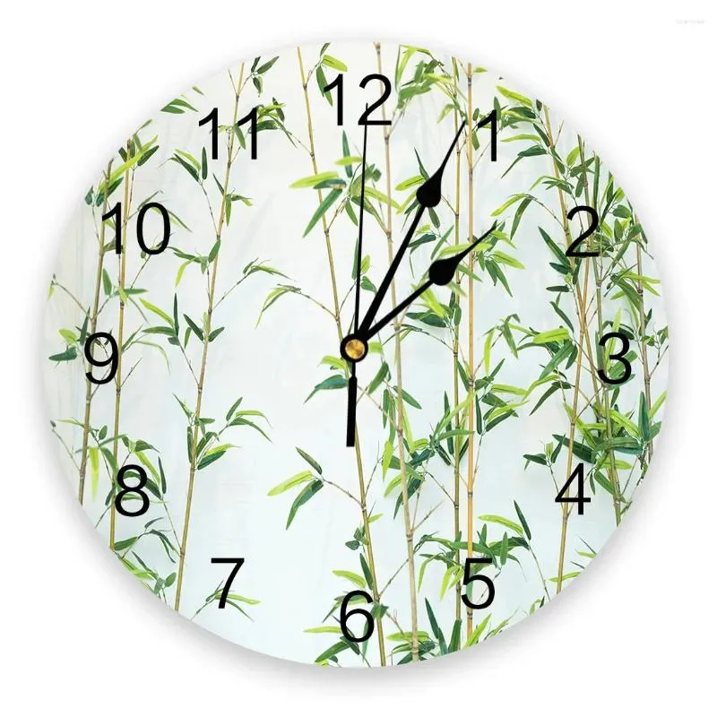 Wall Clocks Green Bamboo Simple Round Clock Creative Home Decor Living Room Quartz Needle Hanging Watch