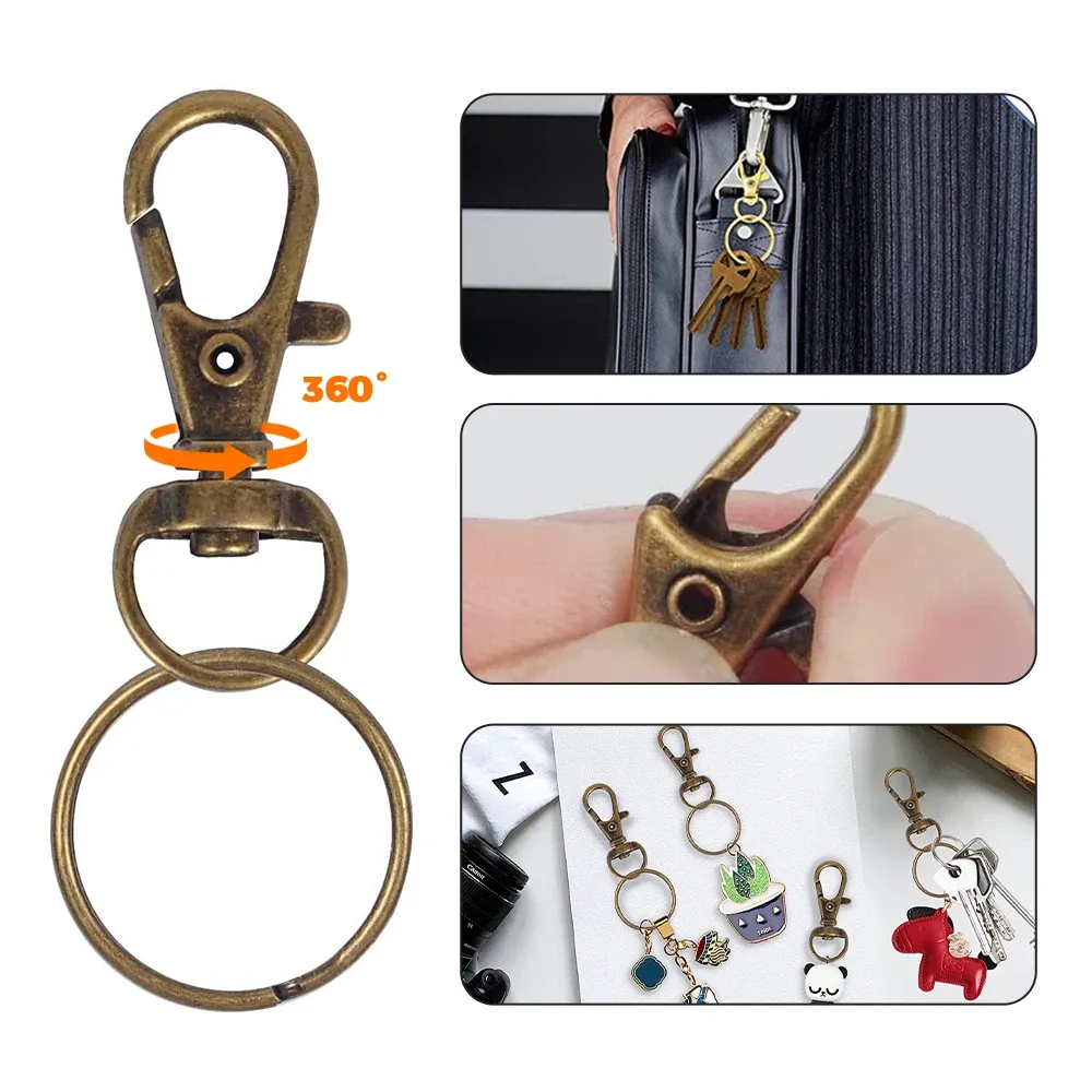 100st Metal Key Chain Rings Swivel Clasps Lanyard Snap Hook Lobster Claw Clasps smycken DIY Crafts (50x Snap Hook +50x Rings)