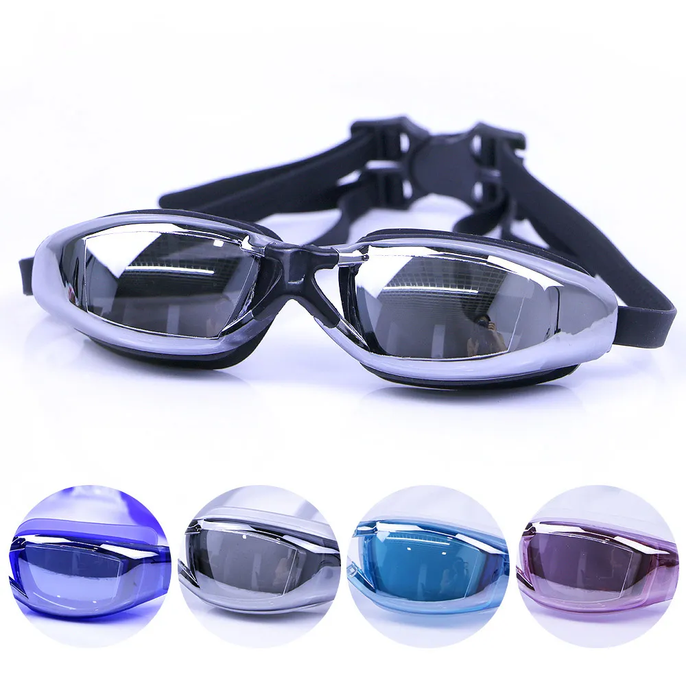 Waterproof anti-fog anti-UV Plated Swimming Goggles For Men And Women With Large Silicone Adjustable Swimming Goggles