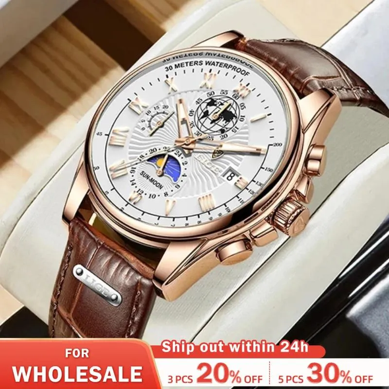 Wristwatches LIGE Casual Sport Watches For Men Top Military Leather Wrist Watch Man Clock Fashion Chronograph Wristwatch