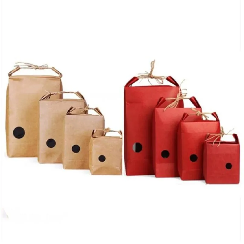 Flat Bottom Red Brown Cardboard Coffee Bean Kraft Paper Bags Candy Cookie Bread Kraft Package Bags med tydligt fönster 30 st