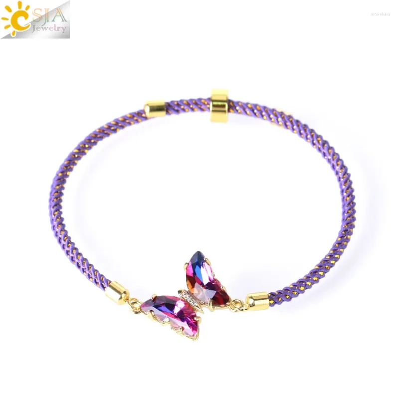 Link Bracelets CSJA Butterfly Bracelet For Women Handmade Braided Nylon Rope Adjustable Bangle Lucky Glass Charm On Hand Jewelry S941