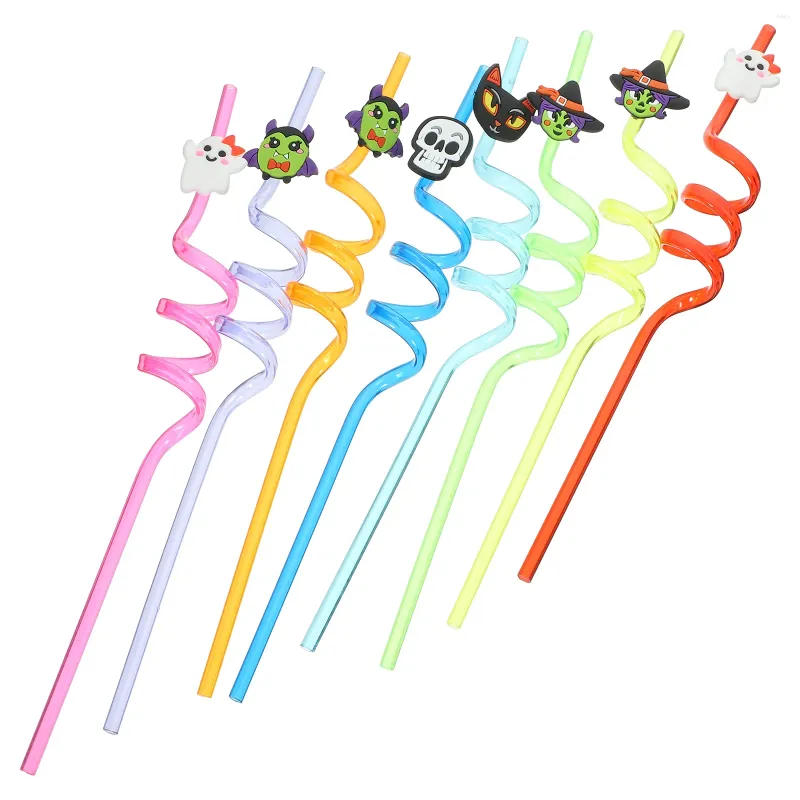 Engångskoppar Straws 24 st halm Halloween Party Supplies Bent Curly Cartoon Supply Drinking Reanvändbar