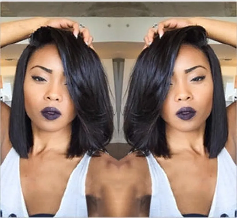 Hair unice 1346 Lace Front Human Hair Wigs 814quot Straight Short Blunt Cut Bob pour les femmes noires Partie profonde courte Brésilien Wig6656272