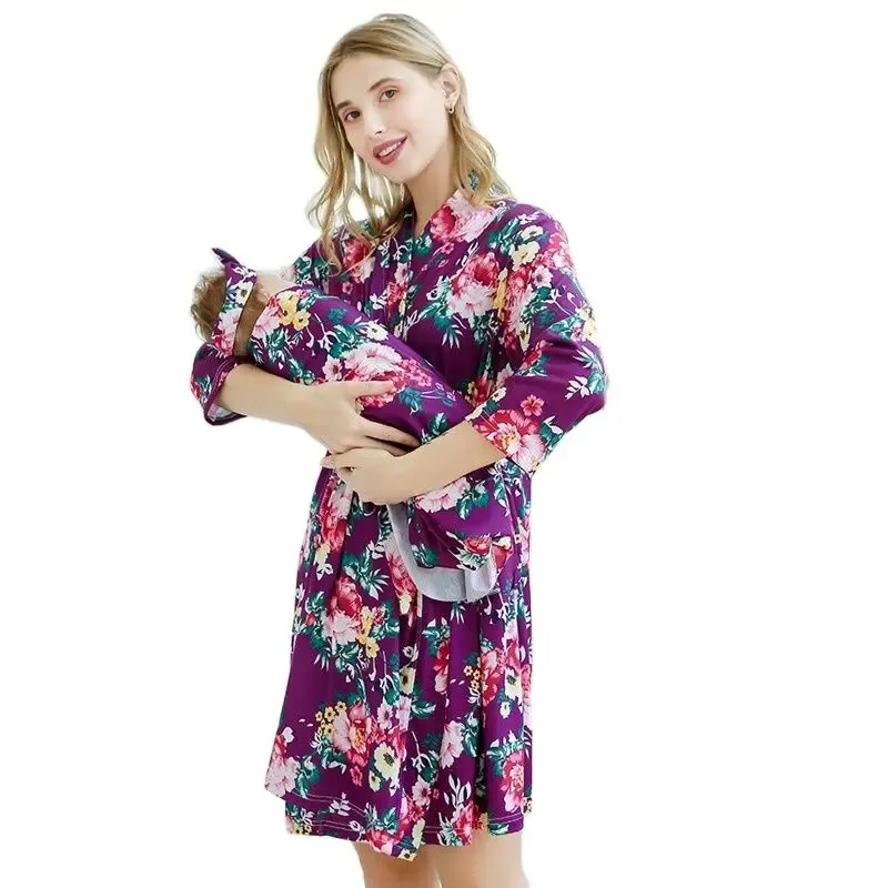 Yeni Anne-Olun Hamilelik Pijamaları Bebek Kunkuklu Sargı Battaniye Baş Bandı 3 PCS Set Anne Hemşireliği Hamile Pleaves Nightgown Elbiseler