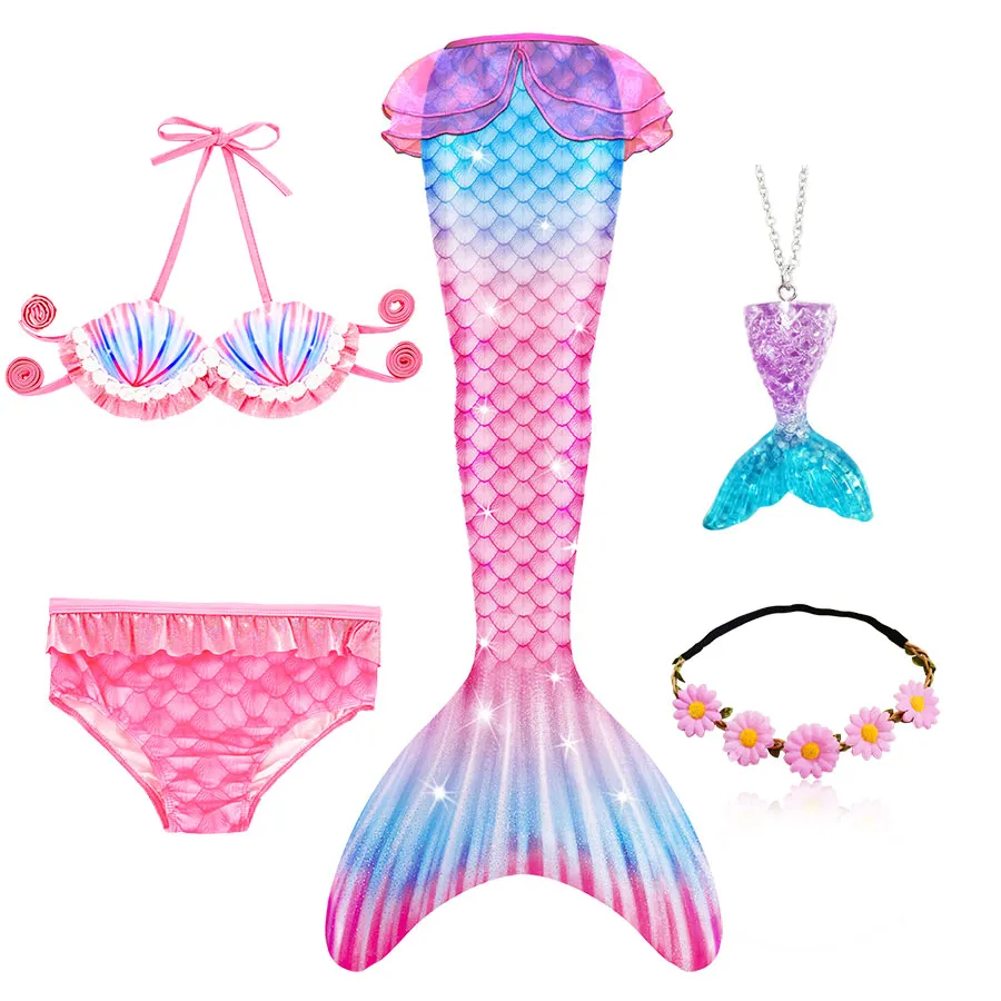 Meninas maiôs de banho de sereia caudas de praia trajes de maiô de biquíni nadar cosplay pequena sereia roupas de cauda para crianças