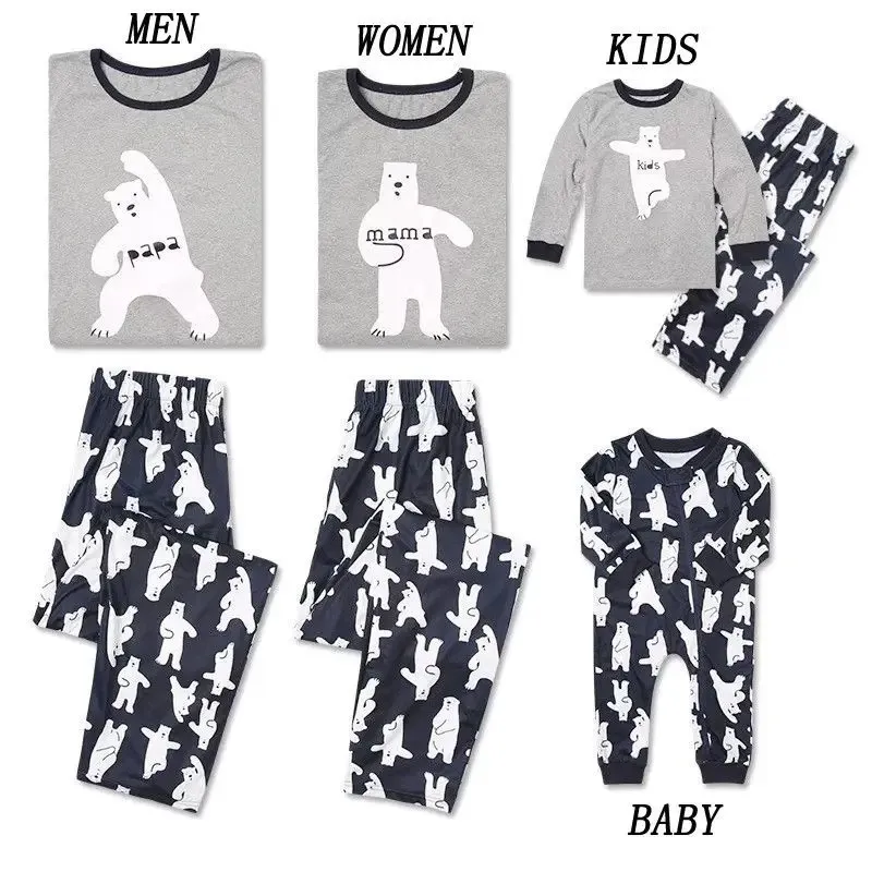 Xmas Family Matching Pyjamas Set Father Mother Kid Baby Outfit Bear Long Sleeve Top Pants Sleepwear Nightwear Clothing 240327