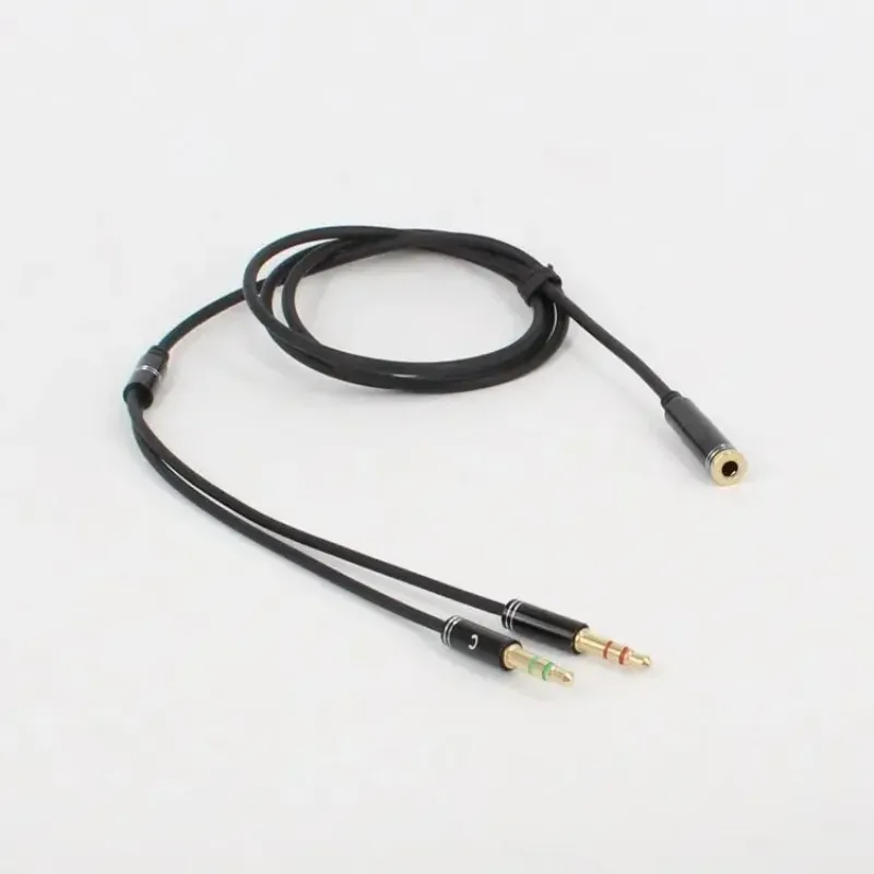 Hörlurljudslängkabel Kabel till 2 Male 3,5 mm Jack Splitter -adapter med mikrofon Aux -kabel för telefon Mp3 Audio Aux
