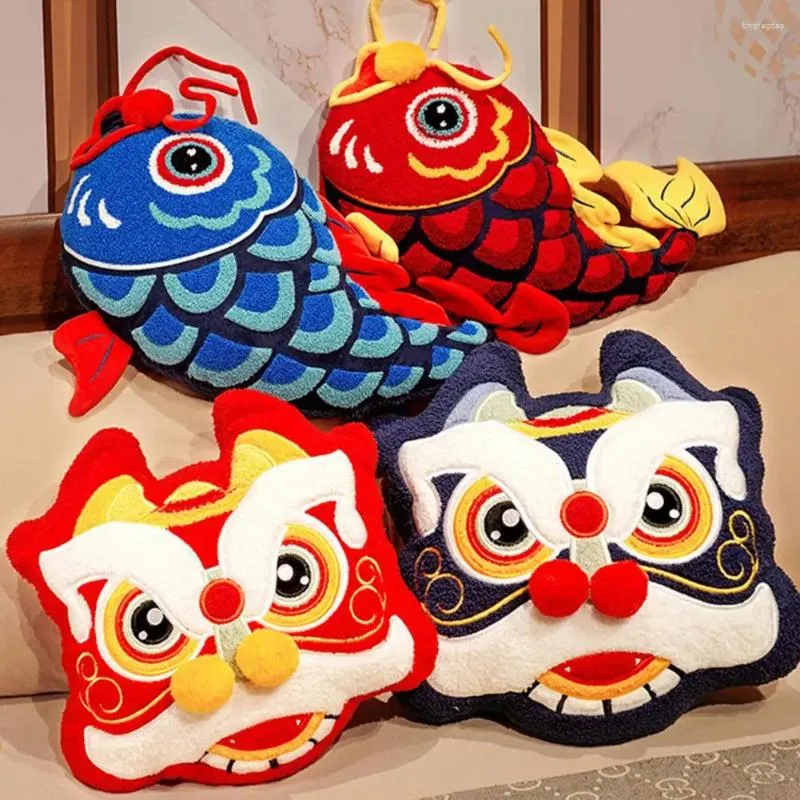 Pillow Chinese Dancing Lion Thick Soft Hand Warmer Year National Style Auspicious Sofa Decoration Chair Pad