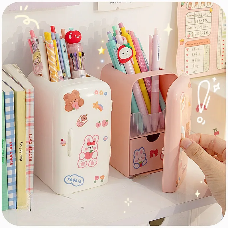 Japansk kreativ kylskåppenna fall flickor söta multifun stationer för lagringslådan kawaii stor kapacitet skrivbordsorganisatör