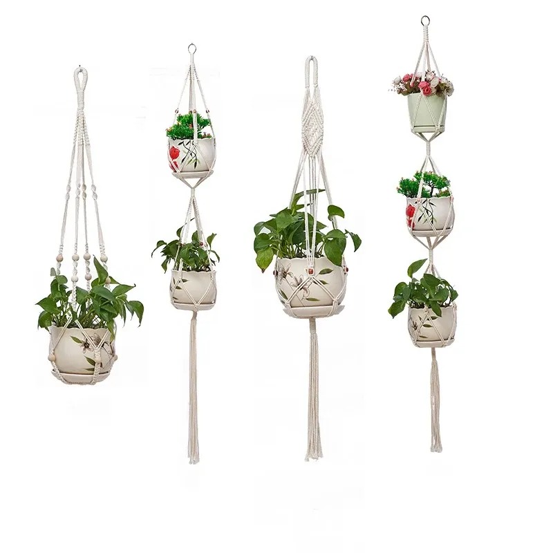 Planta de jardinagem Bonsai pendurada cesta de macmamento de macramas de flores com corda com corda com corda com corda de cor de corda com varanda boêmia