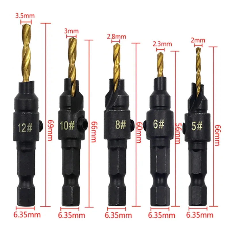 5pcs Countersink Bohrer Bit Set REAMER Holzbearbeitungskamm -Bohrer Counterbeköpfe