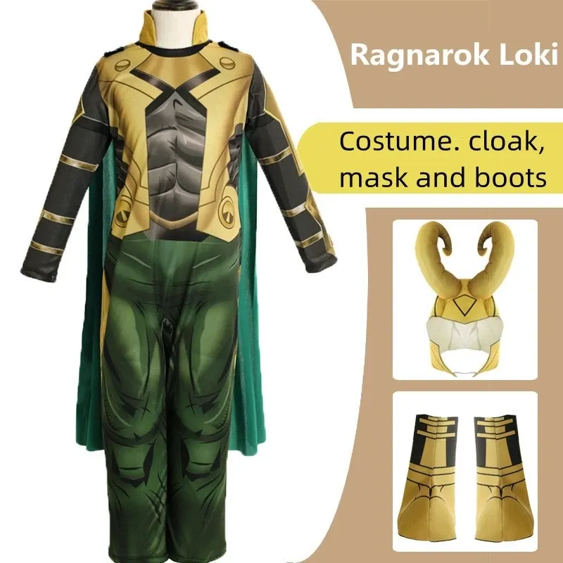 Kids Boys Loki Cosplay Costume Halloween Superhero Cosplay Jumpsuit Children's Birthday Party Kleding Podium Kostuums