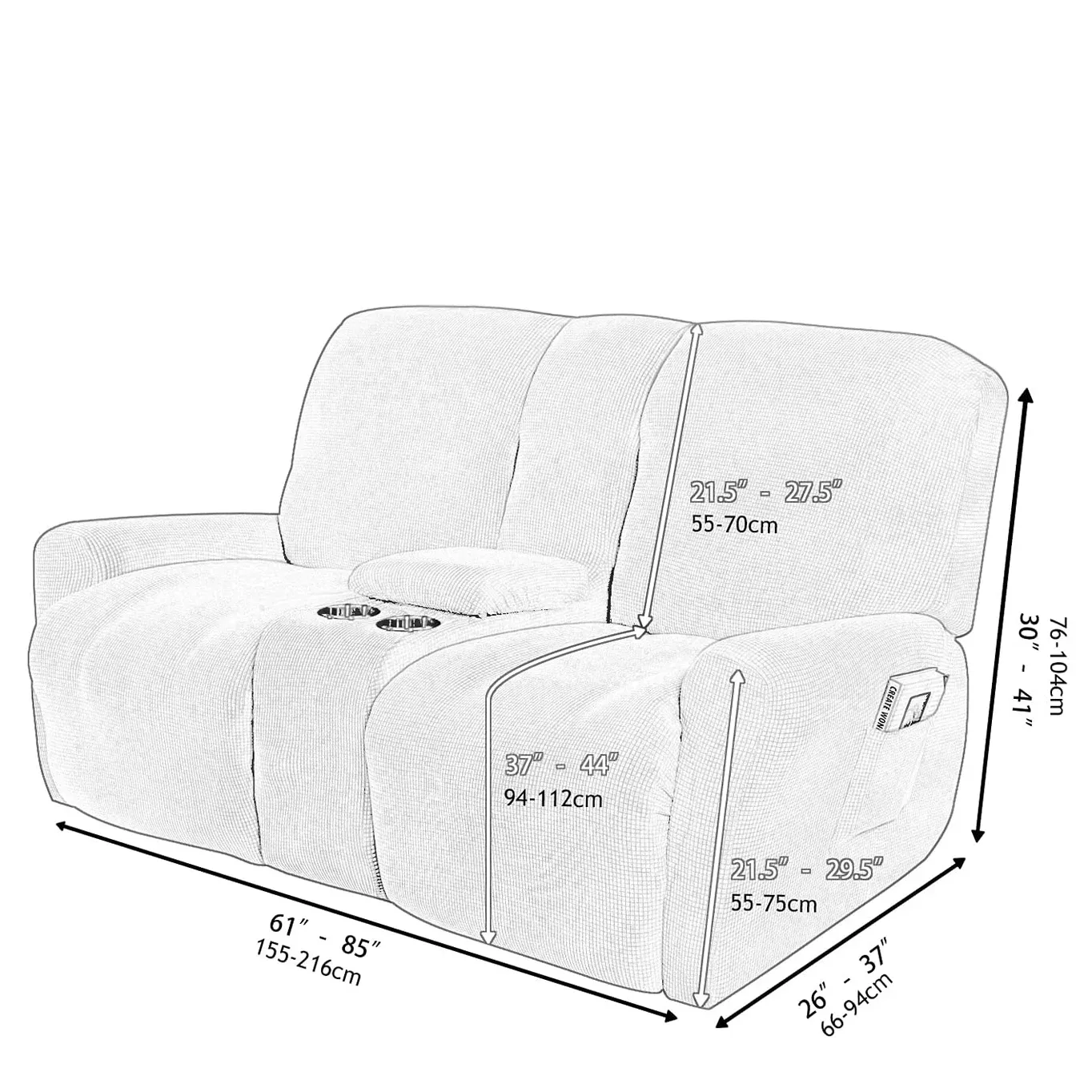 Couvercles canapés inclinables 2 couvercles de canapé de 2 places avec porte-gobelet et couverture centrale de la console intermédiaire en velours