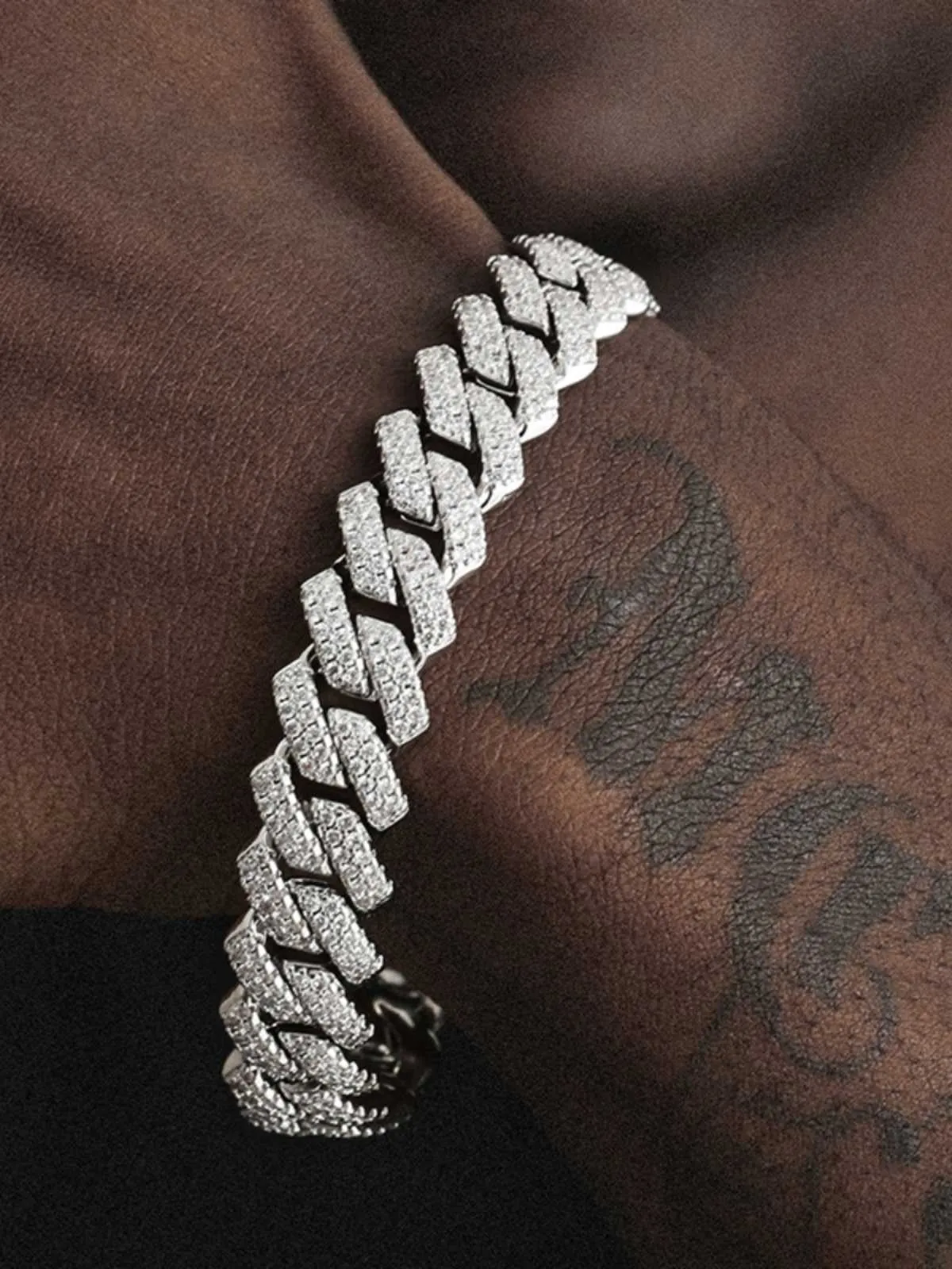 Bracelet cubain diamant en diamant complet 14 mm avec du zircon pour les couples masculins tendance