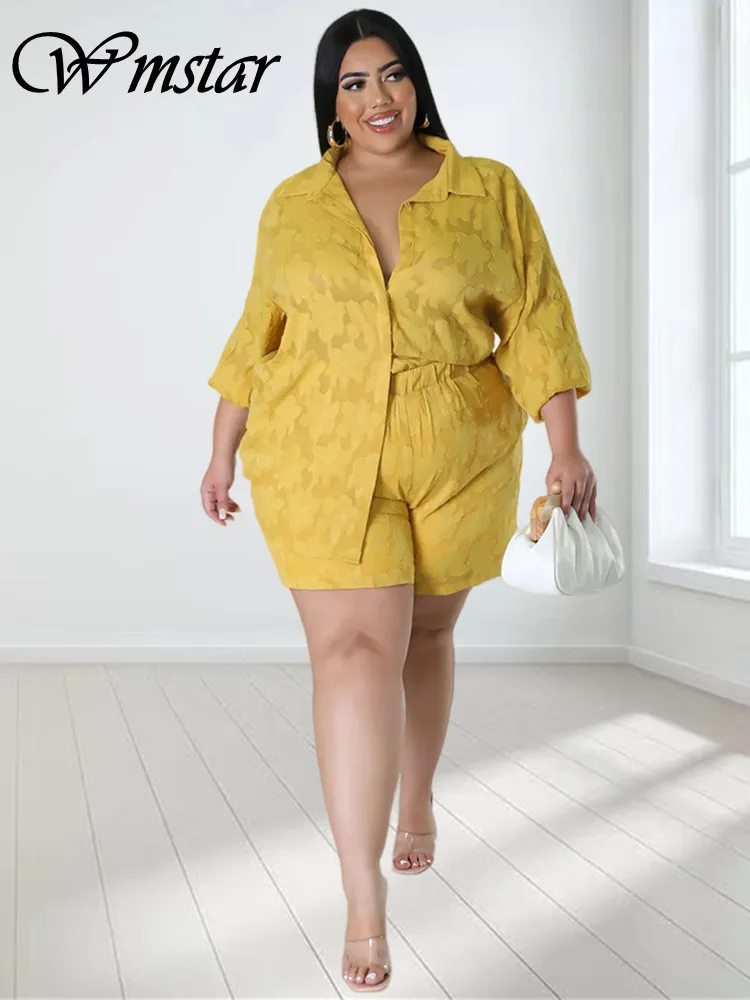 Flygo Women's 2-Piece Lounge Set - Button-Down Shirt & High-Waist Shorts, Cotton Linen, Yellow, Size X-Large