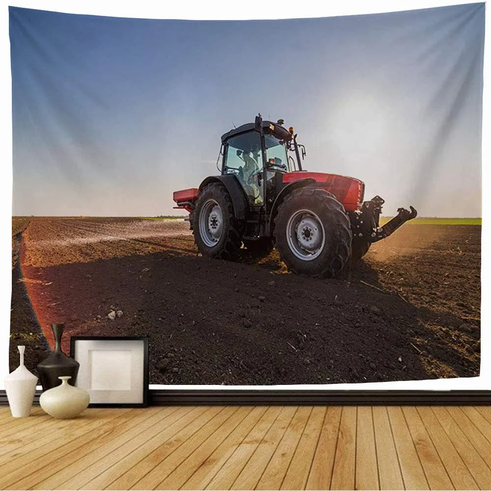 Tractor Tapestry Farm Machinery Trucks Vehicle Wall Hanging Cloth Home Boys Bedroom Living Room Decor Wall Blanket Tapestries