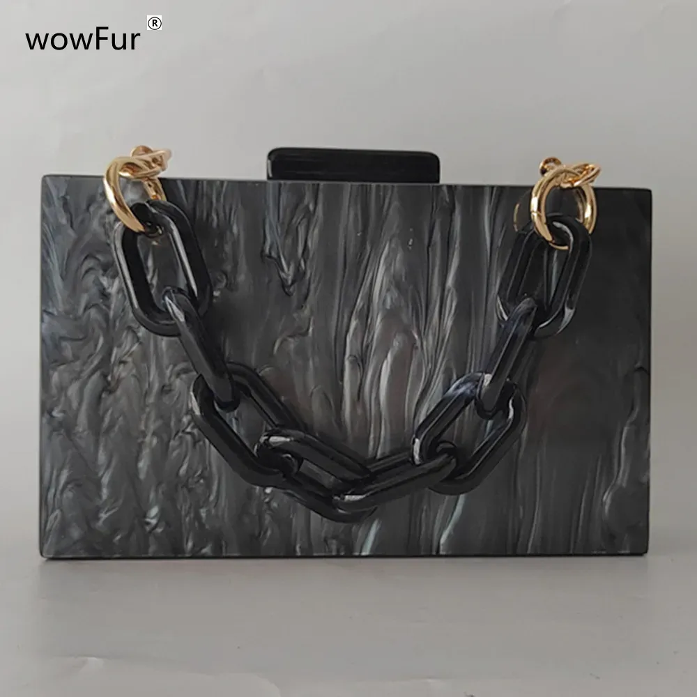 Designer Brand Pearl Marble Black Acryl Evening Bag Luxury Woman Lady Mini Female Flap Clutch Purse Trendy Wedding Party Prom