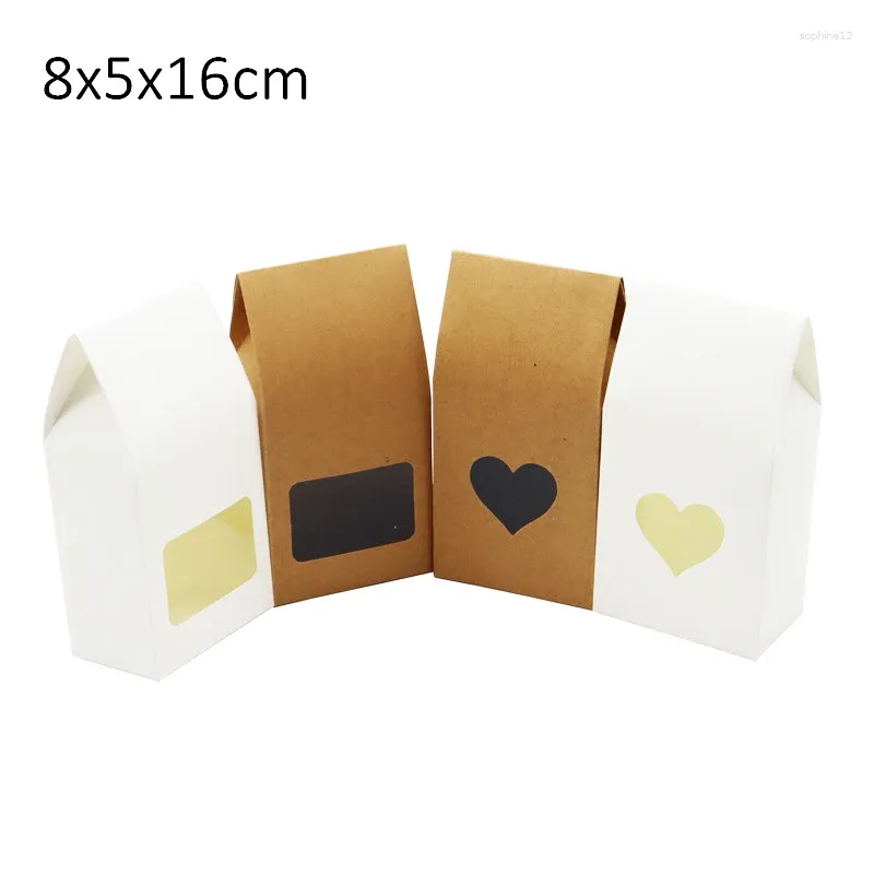 Present Wrap 20/50pcs Kraft Paper Party/Wedding Bags Cake/Chocolates/Candy Packing Stand Up Food Clear PVC Window Candy Box