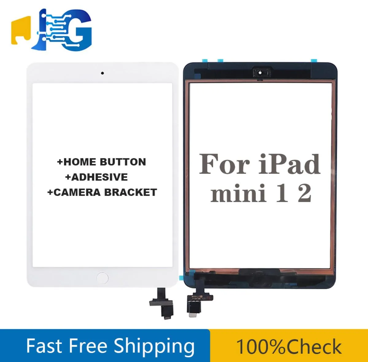 För iPad mini 1 mini 2 pekskärmspanel Digitizer Glass Panel Lens Sensor Repair IC Home Button Flex med klistermärke 3260770