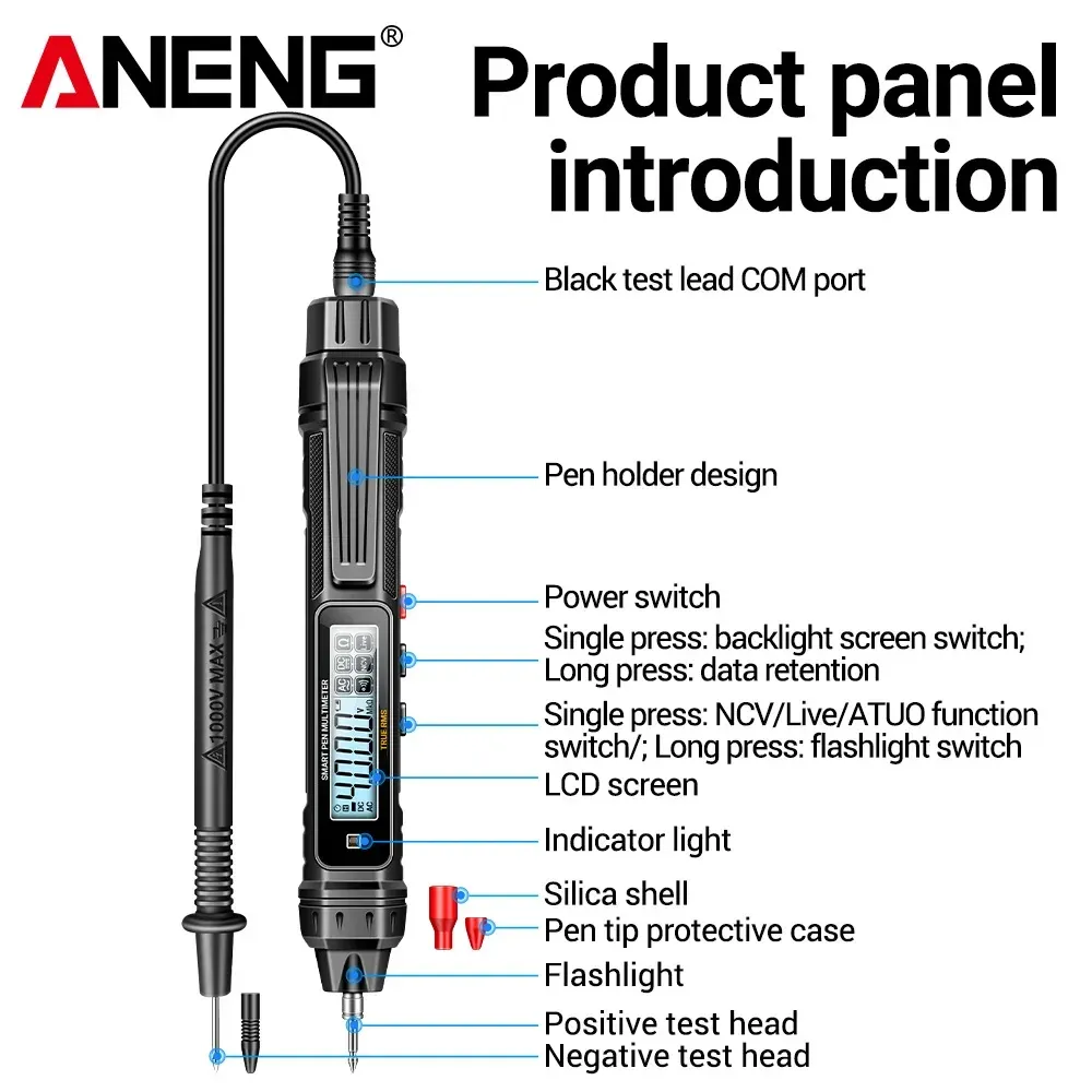 ANENG A3005 Digital Multimeter Pen Type 4000 räknar Professionell mätare icke-kontakt Auto AC/DC-spänning Ohm Diode Tester för verktyg