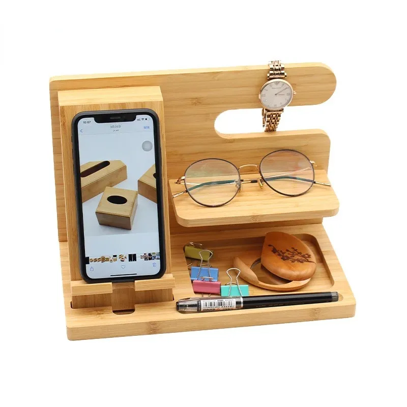 Suporte para desktop para celular Stand para iPad Tablet Suporte Real Bamboo Wood Charging Stand para Apple Watch Pad Phone Tablet