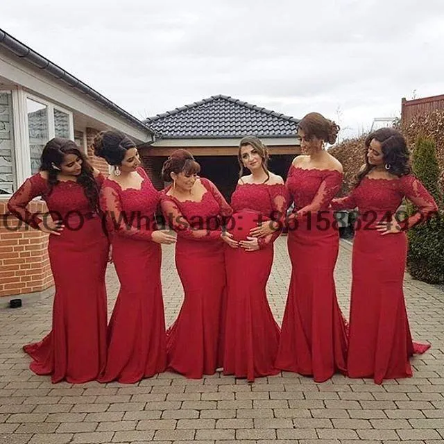 Stunning Off the Shoulder Maid Of Honor Gowns Lace Long Arabic African Pregnant Formal Dresses Custom Made