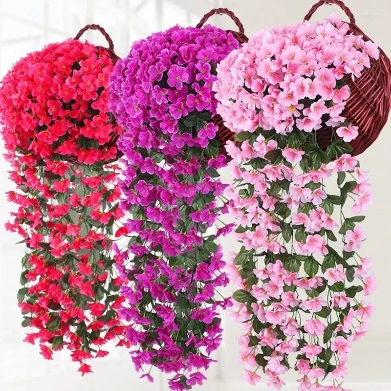 Flores decorativas Violet Violet Artificial Flower Flower Valentine Party Decoration Simulation Wall Basking Basket Orchid Fake Silk Vine