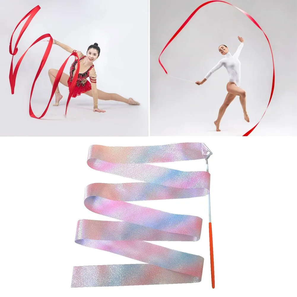 2pcs attrayant confortable adhérence premium matériau enfants gymnastique rythmique gymnastique étincelante rubans longs pour les enfants