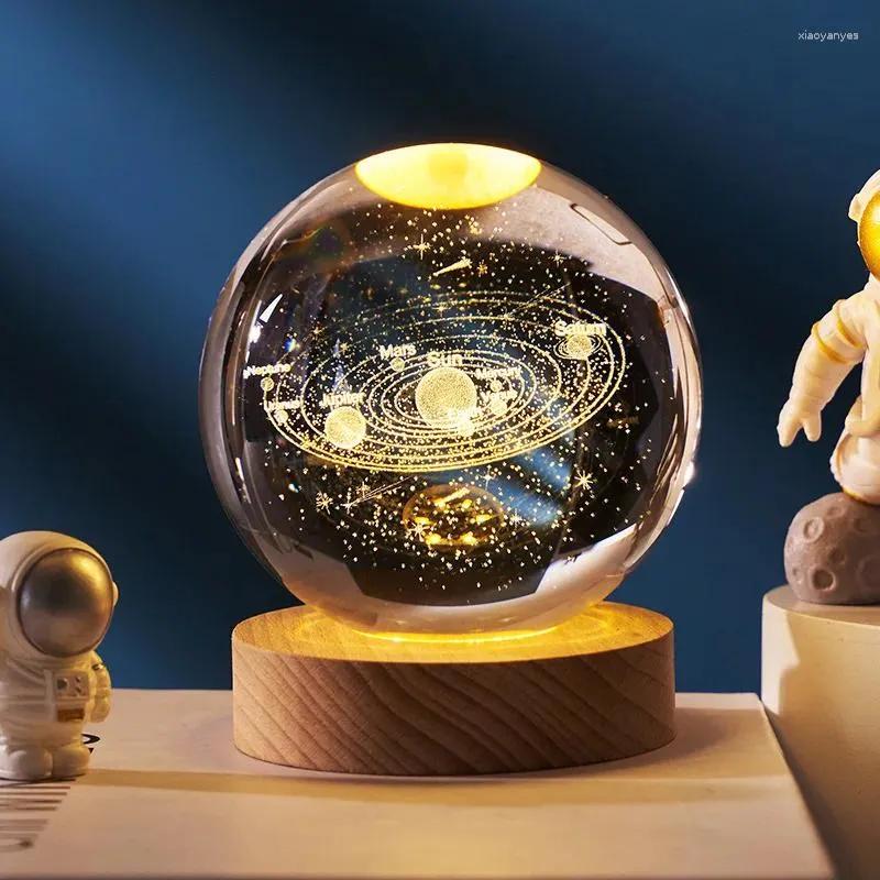 Figurine decorative Sistema solare 6 cm K9 a sfera di cristallo luce globo galassia 3d pianeti incisi