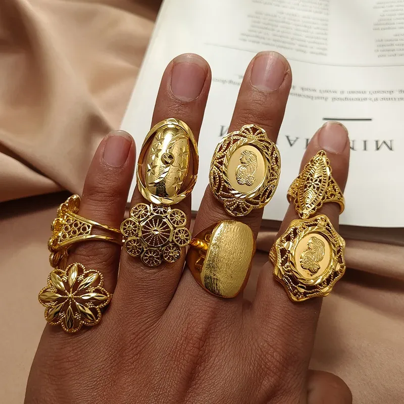 Dubai Gold Plated Gold Ring Arabic Design 24k Gold Plated Ring Big