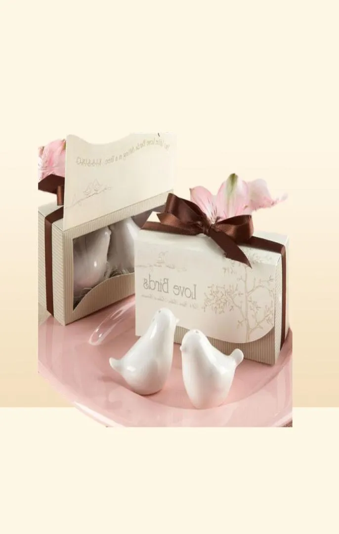 Whole40pcslot20boxes Love birds ceramic Salt and Pepper shaker Wedding Favors for Cheapest Wedding gift 4629599
