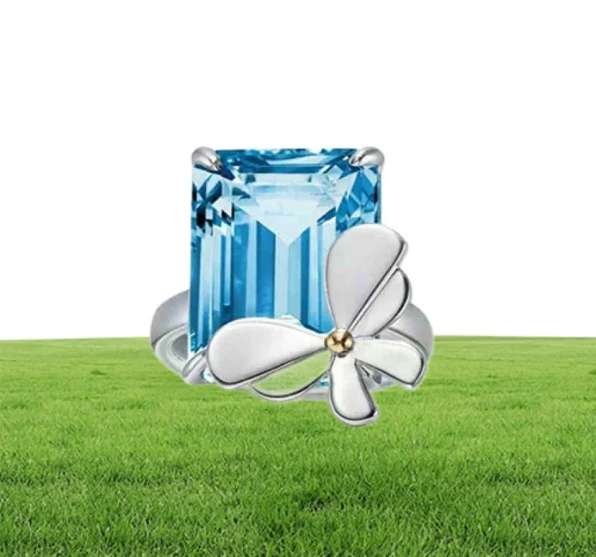 Кольца полосы Продажа Y Home Ring 925 Sier Love Bugs, инкрустированные с топазой Bee Blue Butterfly228A9073978