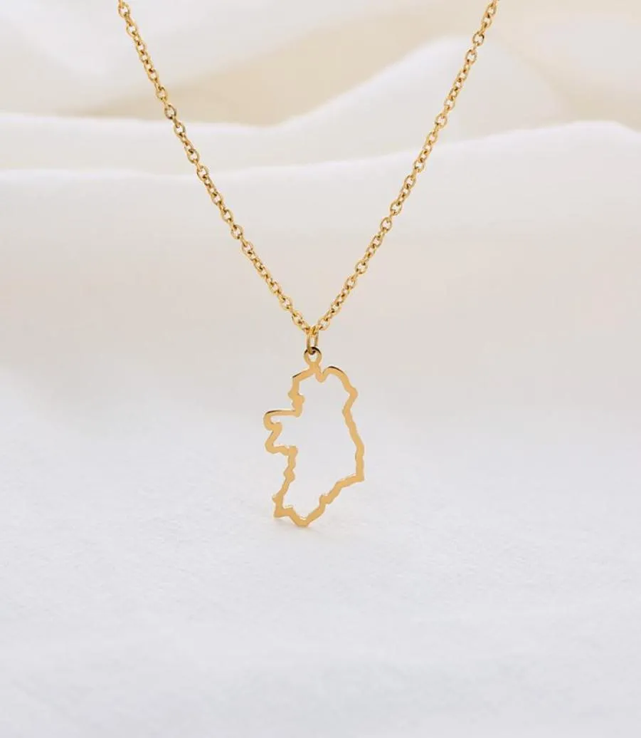 10PC Outline Republic of Ireland Map Necklace Continent Europe Country Dublin Pendant Chain Necklaces for Motherland Hometown Iris4855330
