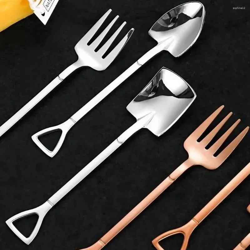 Dinnerware Sets 1PC 304 Stainless Steel Retro Coffee Spoon Shovel Ice Cream Creative Tea Fruit Forks Fashion Tableware