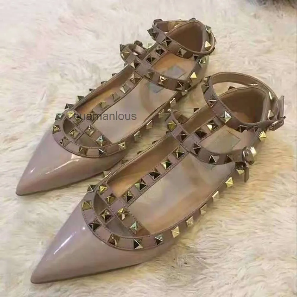 v Flat Shoes Shallow Heel Rivet Soft Stud Family Valenstino Mouth Mixed Pump Label Summer Pointed New Sole Single Designer DZM7
