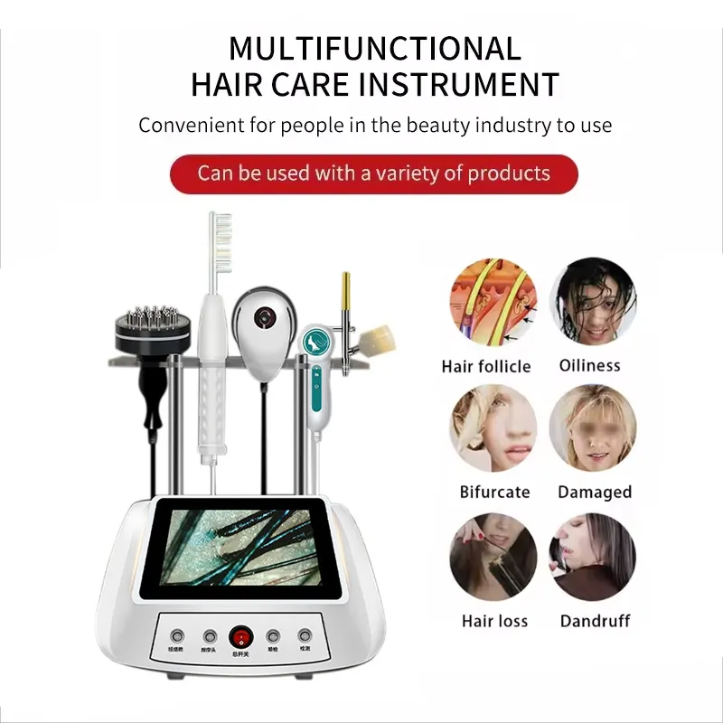 Hot Selling 5 in 1 Scalp Care Machine HD Follicle Health Detection Oxygen Spray Electro & Thermo Scalp Massage Hair Growth Salon