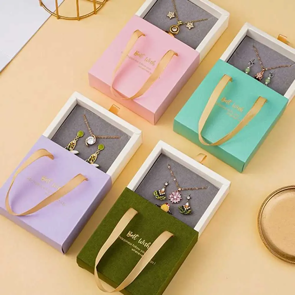 Jewelry Boxes Pendant with handle jewelry organizer wedding party dustproof storage box drawer jewelry box earring box gift packaging