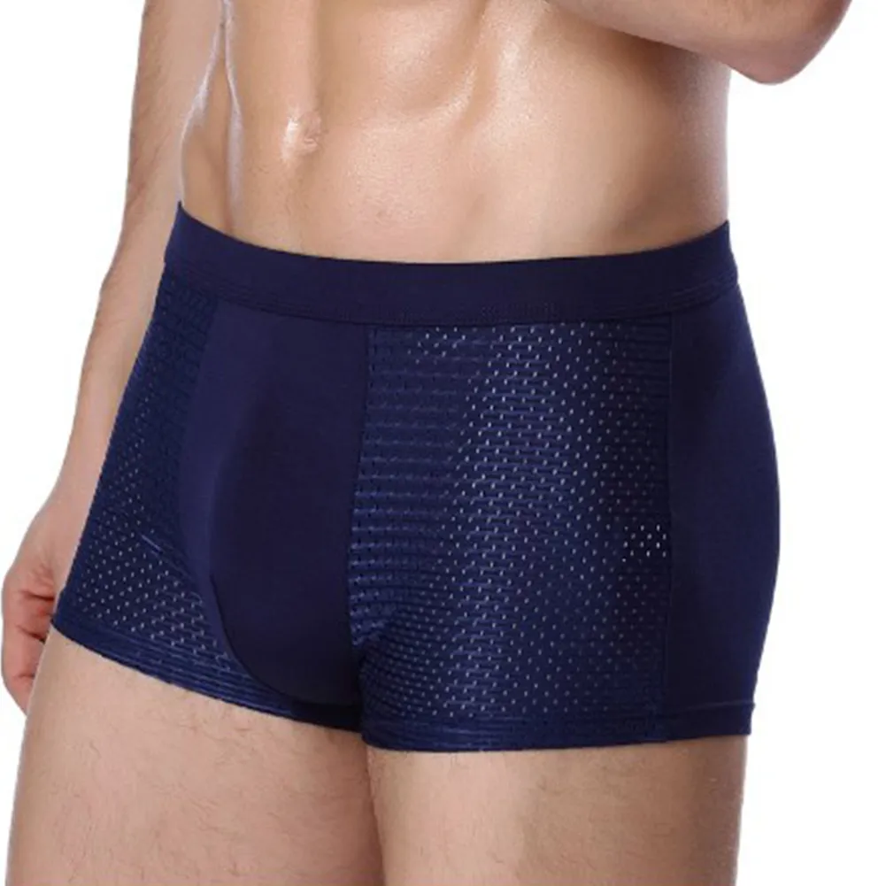 Mens Mesh Ice Silk Underwear Boxer Briefs Summer Cool Shorts Panties Breathable Pouch Underpants High Elastic Bikini Slip Homme