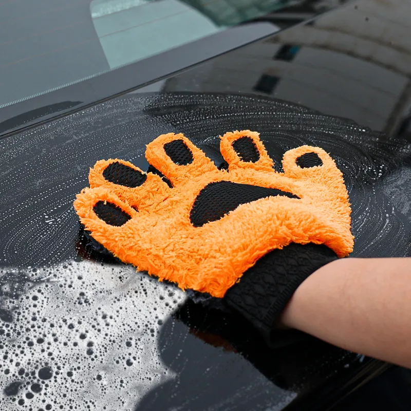 Lavagem de carros Urso Pata Luvas de coral macio Ferramentas limpas de cinco dedos de coral