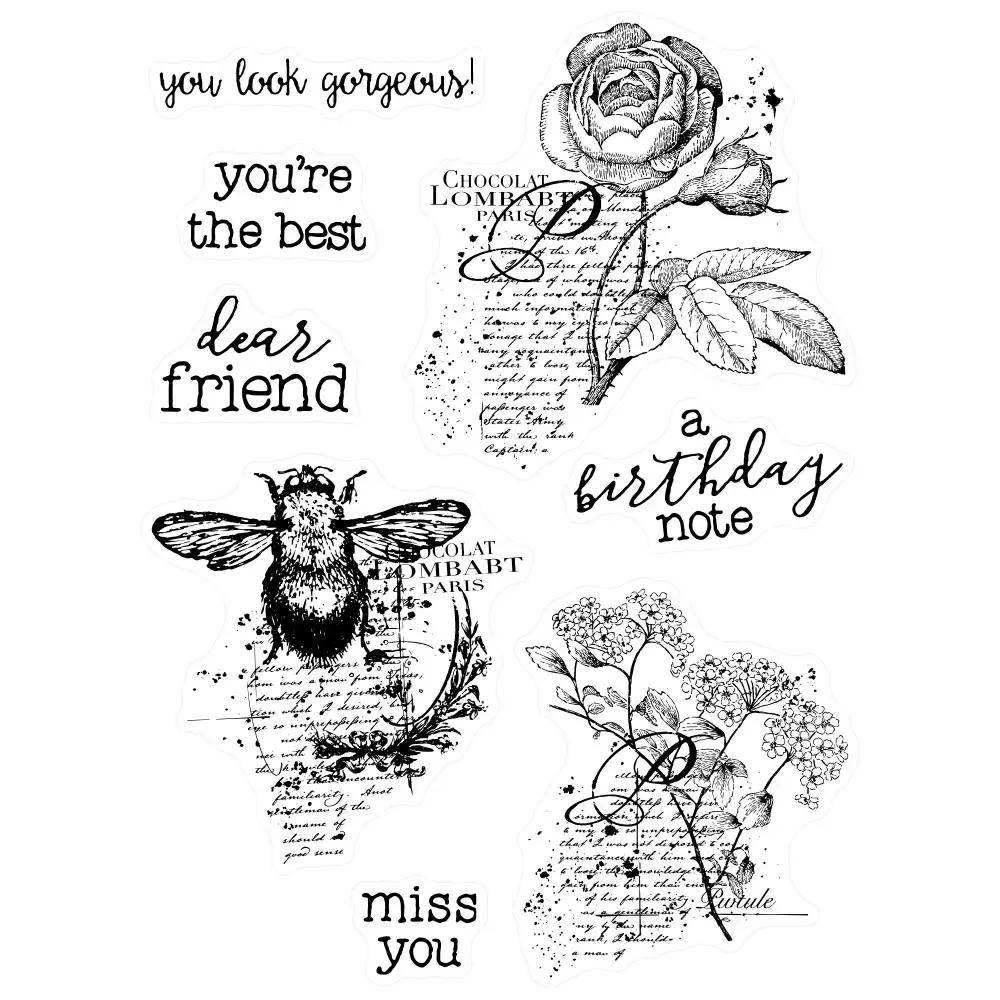 MangoCraft Vintage Bees And Flowers Clear Stamps Stencil For Decor Autumn DIY Scrapbooking Embossing Silicone Stamps Paper Cards