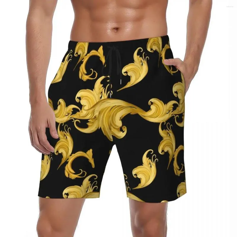 Shorts Shorts Studi di nuoto barocco a foglia di foglia estiva floreale floreale grazioso pantaloni corti da spiaggia corta uomo tronchi traspiranti