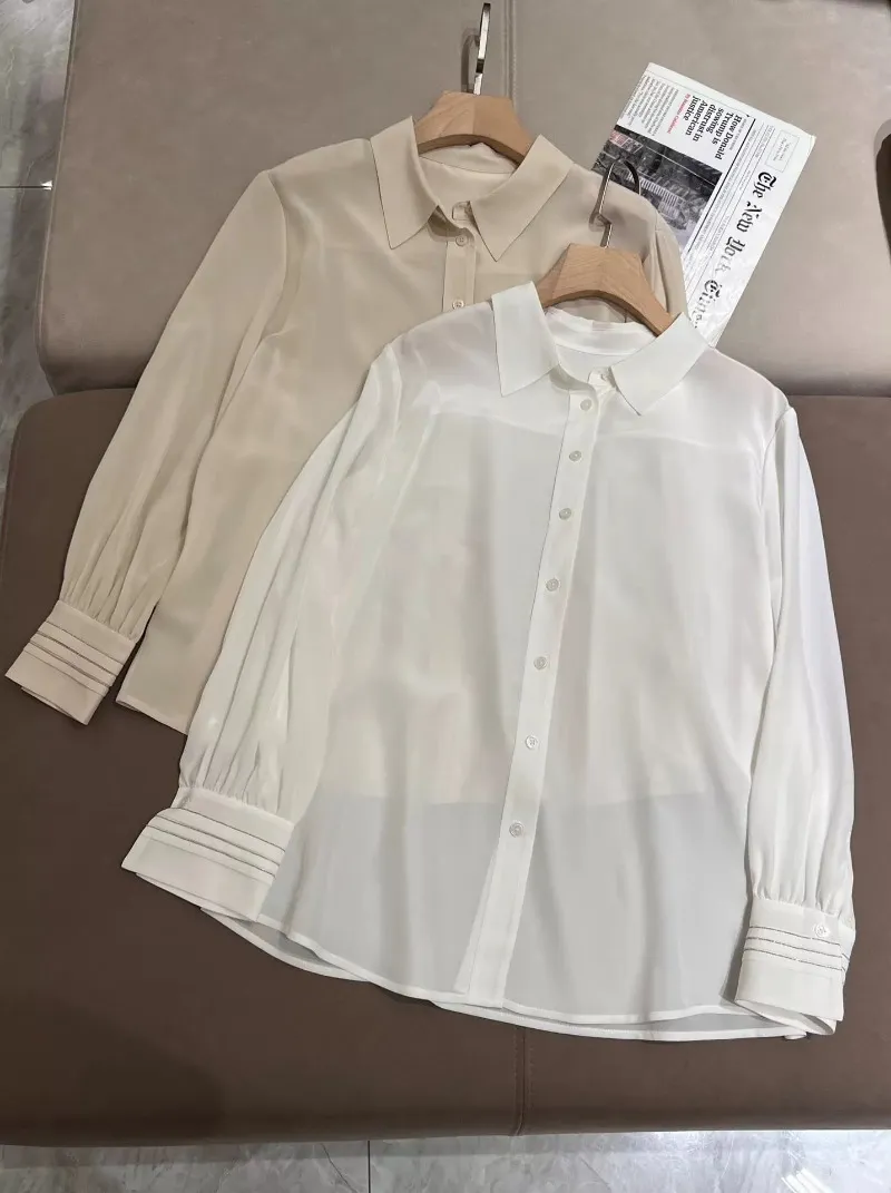 Camicie da donna primaverile ed estate di seta brunello albicocche camicie di cucinelli rosa bianco nero