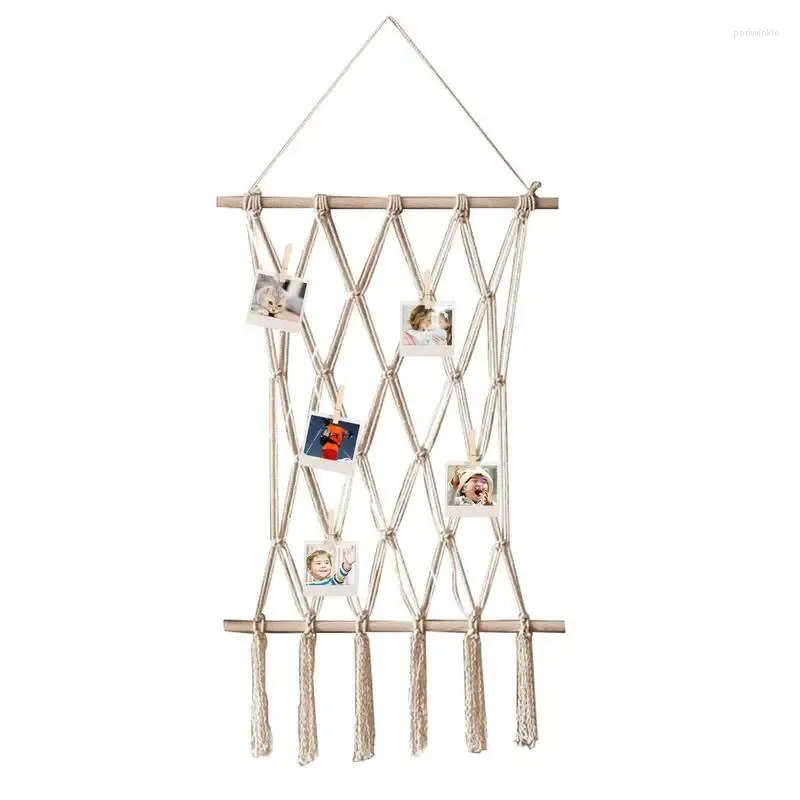 Wandteppiche Boho Wall Hanging Po Display Collage Bilderrahmendekorhalter rustikales Land für die Geburtstagsfeier zu Hause