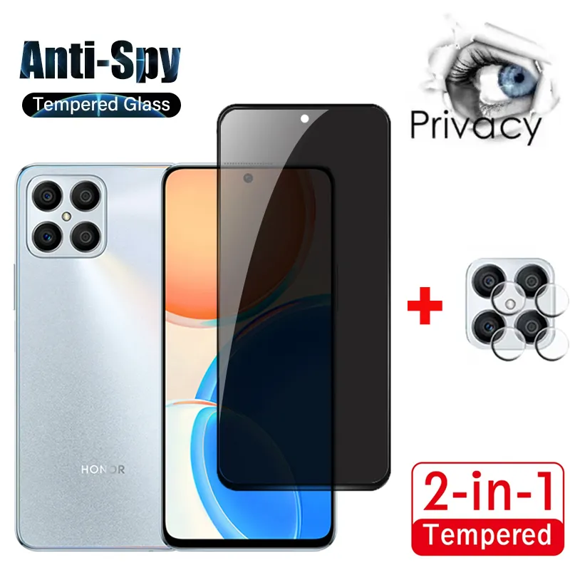 2in1 Privacy Glass Tempered For Honor x8 x7 x9 x7a 50se 20 Pro Camera Lens Protector para Honor 8a 8c 8x 9a 9c 9i 9x Película privada