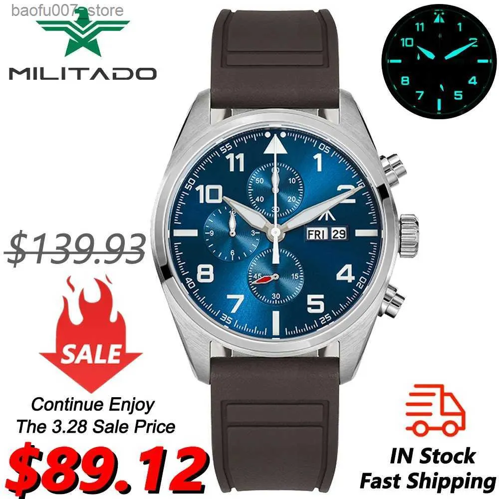 Wristwatches Militado ML04 Quartz OS00 Element Super BGW9 Luminous m Waterproof Wrist Strap Round Top Sapphire Crystal 39mm Wrist Strap