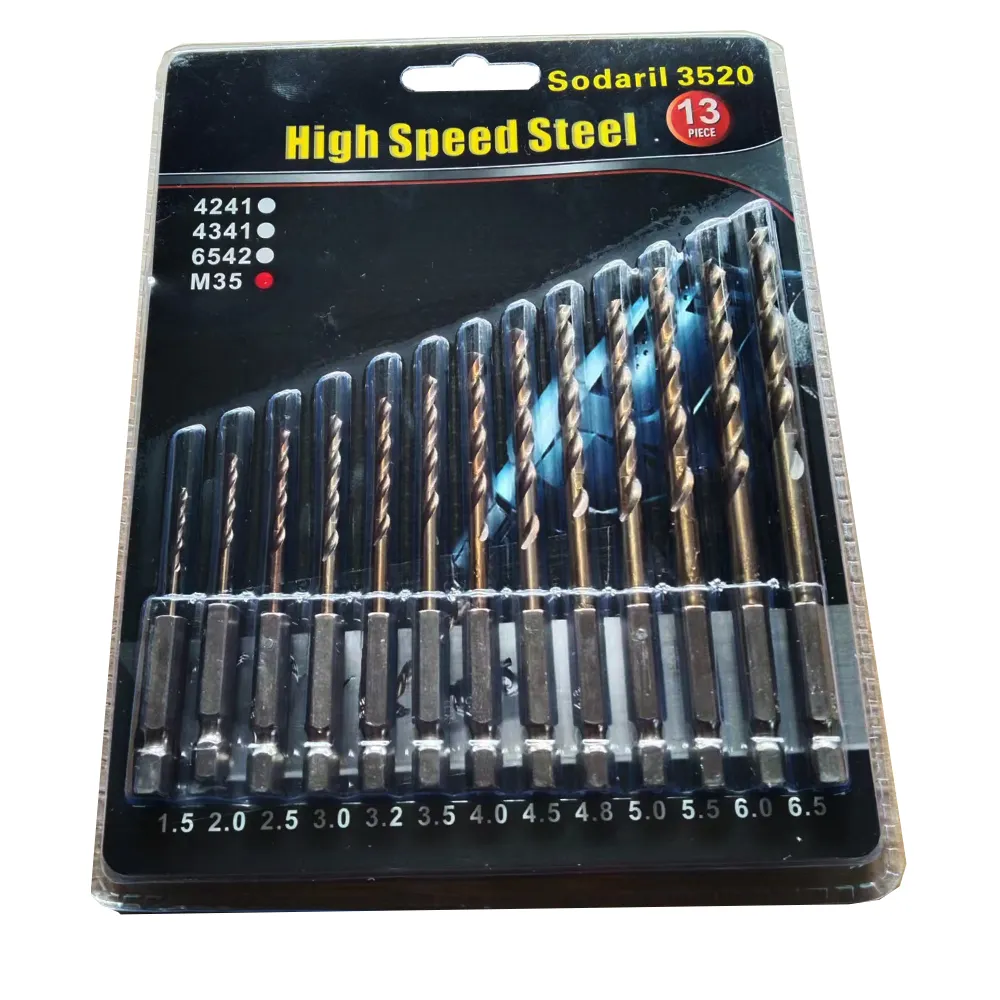 Новый патент Новый пакет 13 ПК. 1,5-6,5 мм M35 Bit Bit Bit Bit Hssco Twist Drill Set 1/4 дюйма шестнадцатеричного хвостого