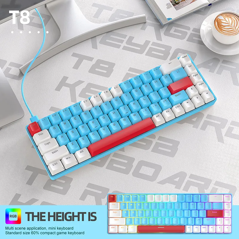 DHgate.com:T8 Red Switch Gaming Keyboard: RGB Backlit PBT